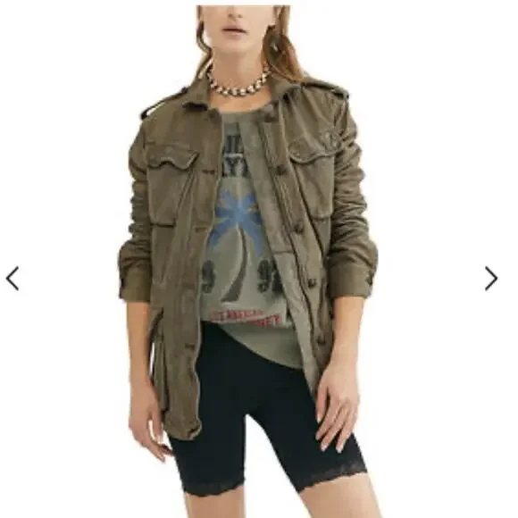 Free People Utility Cargo Jacket in Olive Green Size Small - Picture 2 of 12
